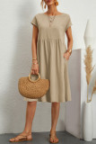 Casual Solid Patchwork O Neck A Line Short Sleeve Dress(10 Colors)