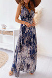 Fashion Sweet Print Patchwork V Neck A Line Dresses