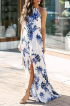 Fashion Elegant Floral Frenulum High Opening Halter A Line Dresses