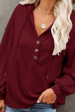 Casual Solid Draw String Hooded Collar Tops