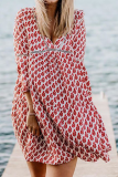 Casual Print Patchwork Basic V Neck A Line Dresses