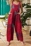 Fashion Street Print Split Joint Spaghetti Strap Loose Jumpsuits