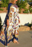 Fashion Vintage Print Split Joint O Neck Printed Dresses