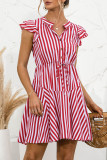 Fashion Sweet Striped Split Joint V Neck A Line Dresses