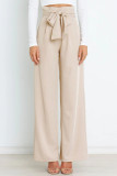 Work Simplicity Solid With Belt Loose High Waist Straight Solid Color Bottoms