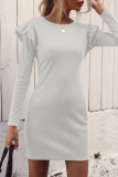 Fashion Elegant Solid Split Joint O Neck Wrapped Skirt Dresses