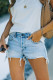 Fashion Street Solid Ripped Mid Waist Straight Denim Shorts
