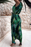 Fashion Bohemian Print Split Joint Halter Waist Skirt Dresses
