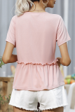 Casual Solid Split Joint Stringy Selvedge V Neck T-Shirts