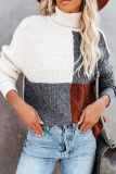 Casual Patchwork Contrast Turtleneck Tops