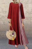 Fashion Vintage Plaid Split Joint O Neck A Line Plus Size Dresses