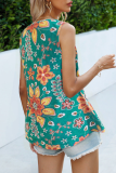 Casual Print Split Joint O Neck Tops