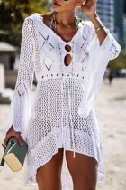 Fashion Vacation Solid Hollowed Out Swimwears Cover Up