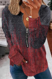 Casual Print Printing Zipper V Neck Tops