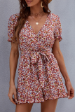 Fashion Elegant Floral With Belt V Neck Rompers