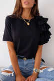 Fashion Street Solid Split Joint O Neck Tops