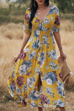 Elegant Floral Draw String Slit V Neck A Line Dresses