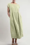 Fashion Vintage Solid Patchwork O Neck A Line Dresses