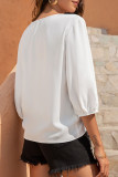 Fashion Street Solid Draw String V Neck Tops