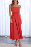 Sexy Celebrities Solid Backless Strapless Waist Skirt Dresses(4 Colors)