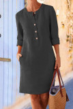 Fashion Casual Solid Split Joint O Neck A Line Dresses