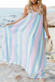 Fashion Bohemian Gradual Change Patchwork Spaghetti Strap Beach Dresses