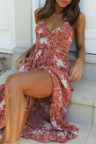 Fashion Sexy Print Split Joint V Neck Waist Skirt Dresses