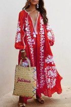 Casual Print Patchwork V Neck Printed Dresses(6 Colors)