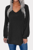 Casual Leopard Patchwork V Neck Tops