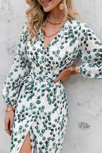 Fashion Street Print Frenulum V Neck A Line Dresses