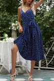 Elegant Dot With Belt V Neck A Line Dresses