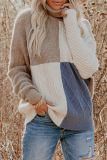 Casual Patchwork Contrast Turtleneck Tops