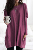 Casual Solid Patchwork Pocket V Neck Tops(4 Colors)
