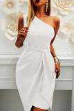 Fashion British Style Solid Split Joint One Shoulder Irregular Dresses