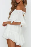 Fashion Solid Patchwork Zipper Off the Shoulder Loose Rompers