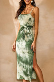 Fashion Street Tie Dye Slit Spaghetti Strap A Line Dresses