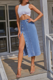 Elegant Solid Buckle Slit Regular High Waist Pencil Solid Color Bottoms