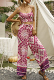 Fashion Sweet Print Split Joint Spaghetti Strap Sleeveless Two Pieces