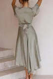 Fashion Elegant Solid Knotted With Belt V Neck Irregular Dress Dresses
