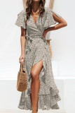 Fashion Street Print Slit V Neck Irregular Dresses