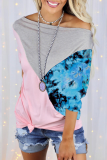 Casual Print Contrast Off the Shoulder T-Shirts