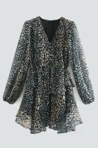 Fashion Casual Print Frenulum Buttons V Neck A Line Dresses