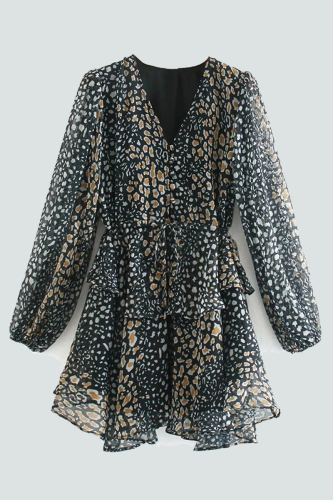 Fashion Casual Print Frenulum Buttons V Neck A Line Dresses