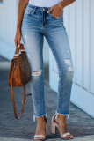 Fashion Casual Solid Ripped Straight Denim