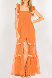 Fashion Street Solid Split Joint Square Collar Princess Dresses