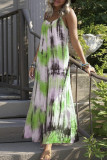 Casual Vacation Print Tie Dye Patchwork V Neck Sling Dress Dresses