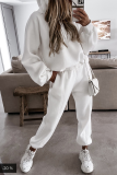 Street Sportswear Solid Patchwork Draw String Hooded Collar Long Sleeve Two Pieces