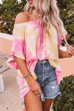 Fashion Street Tie Dye Split Joint O Neck Tops