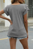 Casual Simplicity Solid Flounce Solid Color V Neck T-Shirts(9 Colors)