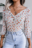 Fashion Elegant Floral Split Joint Fold V Neck Tops